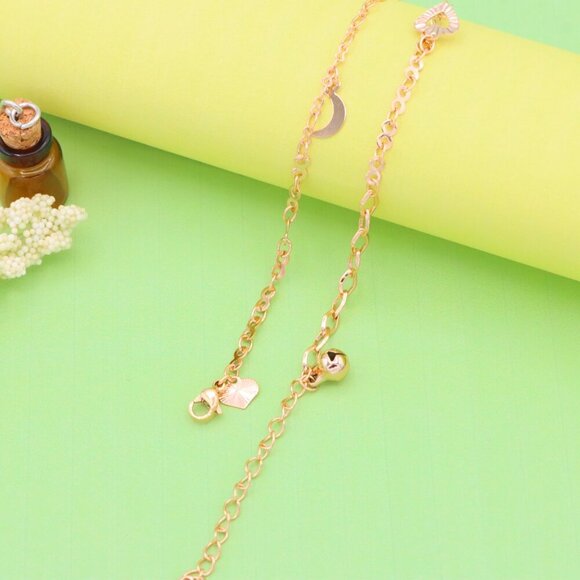 "Rose Gold Anklet with Heart, Leaf & Moon Charms, XPAL1046 - Picture 5 of 12
